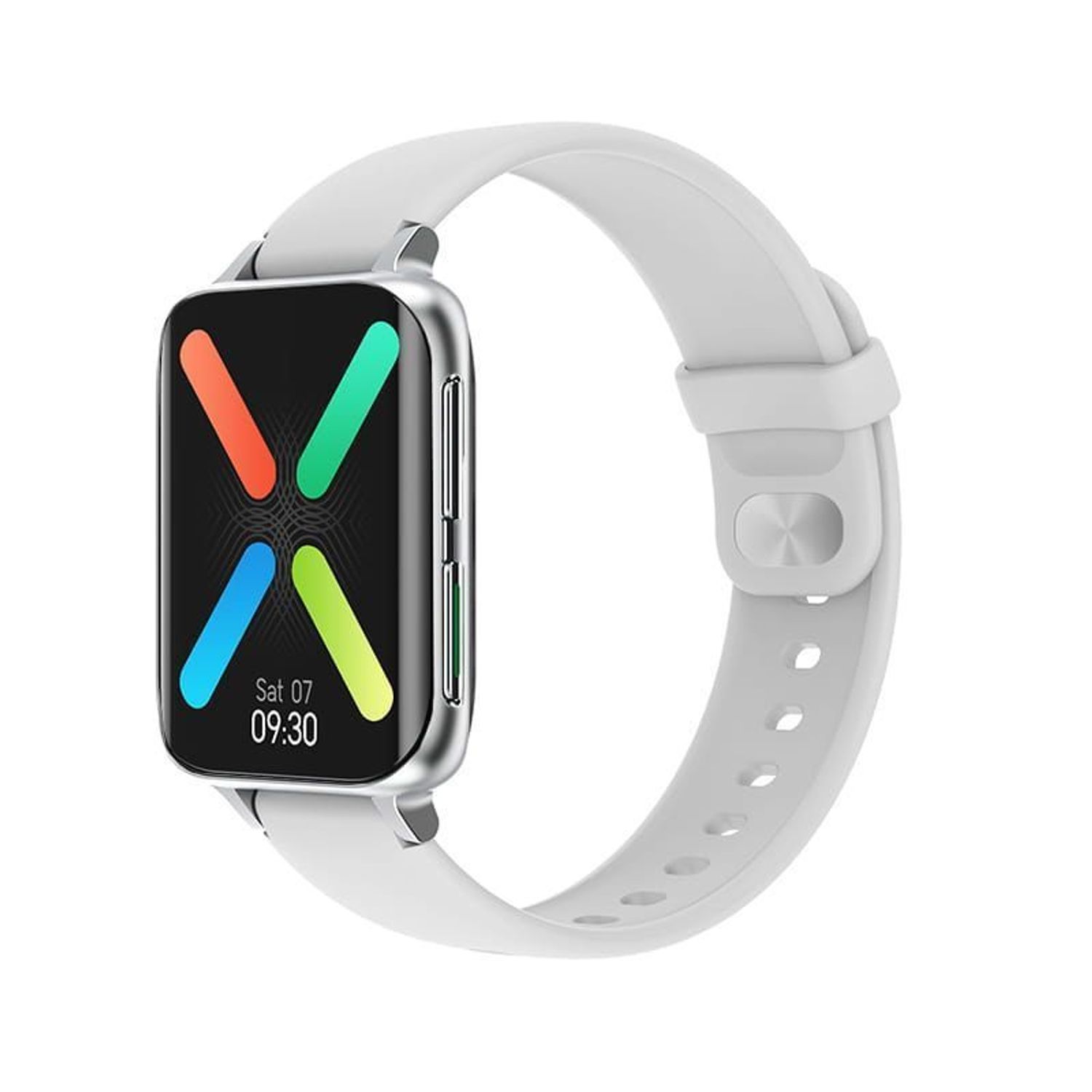 Smartwatch damski Garett BeFit Sport RT srebrny cechuje się modnym, nowoczesnym designem. Połączenie prostokątnej, metalowej koperty w kolorze różowego złota z gumowym paskiem  świetnie wygląda i sprawia, że stylizacja nabie.jpg